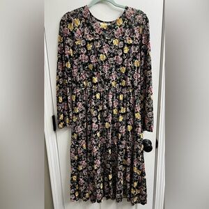 Maurices Black Floral High Waisted Midi Dress - Sz Large